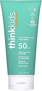 Thinkkids SPF 50+ Mineral Sunscreen, 6 Fl Oz – Safe, Natural Baby Mineral Sunscreen for Children - Water Resistant Sun Cream 