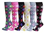 Mamia 6 Pairs Women's Fancy Design Multi Color Knee High Socks (AR, Size 9-11)