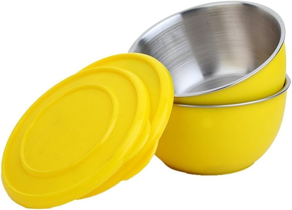 MENZY MLBY6F18 Plastic Serving Bowls With Lid - 600 ml, 2 Pieces, Yellow