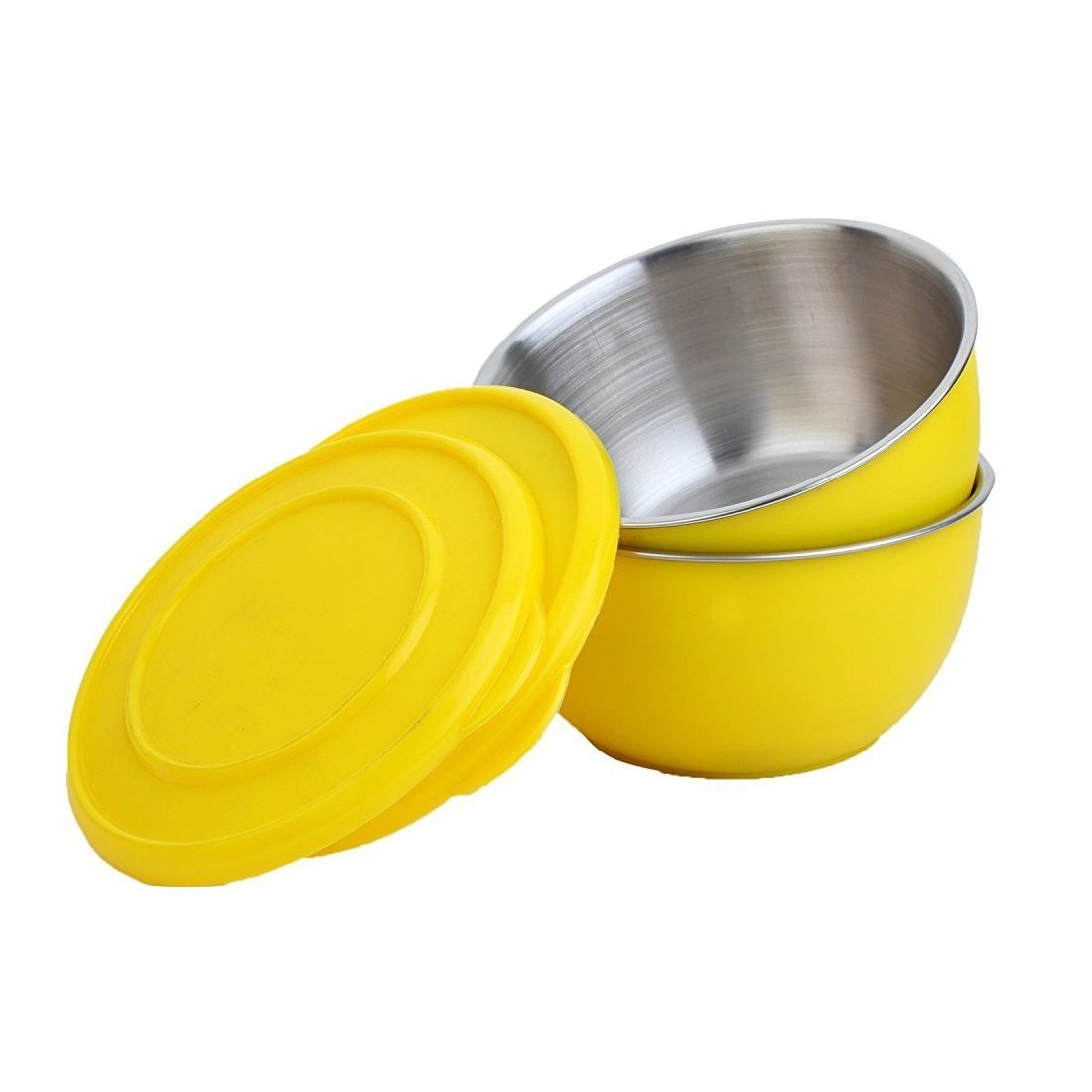 MENZY MLBY6F18 Plastic Serving Bowls With Lid - 600 ml, 2 Pieces, Yellow