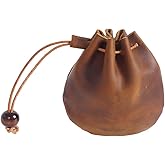 Wugebud 1 Pcs Mini Leather Drawstring Coin Purse Vintage Leather Coin Bag, Coin Organizer, Change Holder,Leather Drawstring Pouch for Men & Women