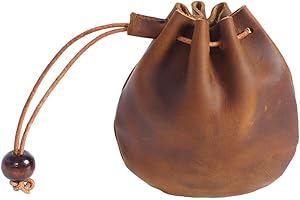 Wugebud 1 Pcs Mini Leather Drawstring Coin Purse Vintage Leather Coin Bag, Coin Organizer, Change Holder,Leather Drawstring Pouch for Men & Women