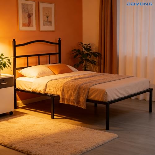 DAYONG Metal Bed Frame, 35.6 cm Tall Platform Bed Frames with Headboard, 600kg Weight Capacity, Single 201.9 x 95.5 cm, Steel Slat Platform, Under Bed Storage, Easy Assembly