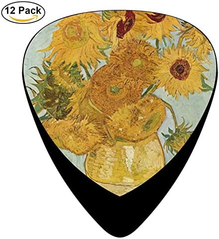 Vincent Van Gogh Sunflowers Guitar Picks 12 Player Pack Celluloid Medium Paddles Plectrums 0.46mm/ 0.71mm/ 0.96mm Guitar Instruments Bass for kids Teen Adult
