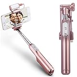 Selfie Stick, Jpilis Extendable Foldable Bluetooth Selfie Stick with 360 Degree Led Fill Light With Reflective Mirror For iPhone,Samsung and Android & iOS Smartphones (Rose Gold)