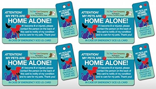 TLC Safety By Design Original Trademarked My Pets are Home Alone Alert Emergency Medical ICE ID Plastic Contact Wallet Card Key Tag Dogs Cats