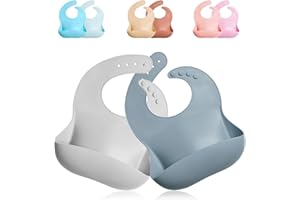 GODR7OY Baby Silicone Bibs, BPA Free Waterproof Silicone Bibs with Food Catcher, Bibs for Toddlers, 4 Sizes Adjustable, Soft and Easy Clean, Unisex Cute Bibs (Gray Cool, 2 Pack)