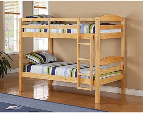 Twin Bunk Bed Frame - Twin Over Twin Size Wooden Bunk Bed with Ladder - Convertible to 2 Beds - Kids Toddlers Room Furniture - Mattresses Not Included! (Natural)