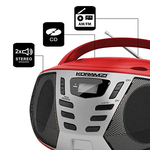image for KORAMZI Portable CD Boombox w/ AM/FM Radio,AUX IN, Top Loading CD Play