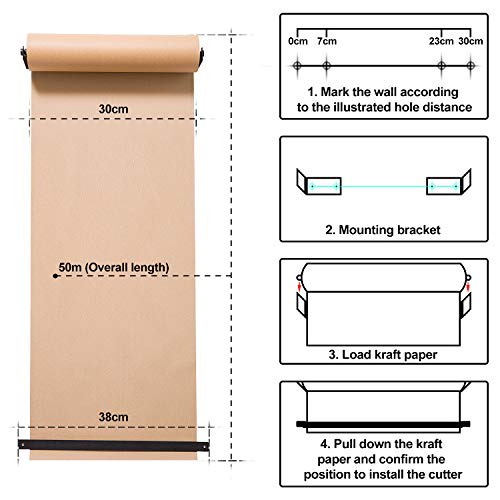 [UPGRADE] Kraft Paper Roll Display - Note Roll Wall Board, Wall Mounted Kraft Paper Roll Holder/Dispenser with Cutter Bar Included 12 Inch Kraft Paper roll for List, Menus, painting, desgin (Black) - Thumbnail 5