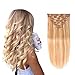 Real Clip in Hair Extensions #18/613 8 Pieces - Premium Womens Straight Double Weft Thick Remy Hair Extensions Clip in on Human Hair for Long Hair (16