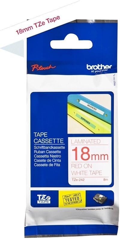 Brother TZe-242 Labelling Tape 18 mm x 8 m Red on White Laminated
