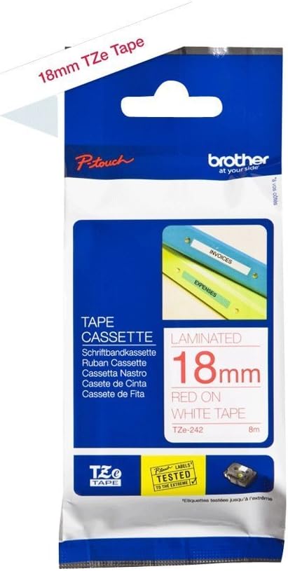 Brother TZe-242 Labelling Tape 18 mm x 8 m Red on White Laminated