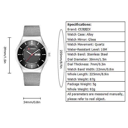 Curren 8311 - Reloj de pulsera analógico para hombre, con pantalla de calendario y caja de acero ultrafina, color negro - Imagen 4