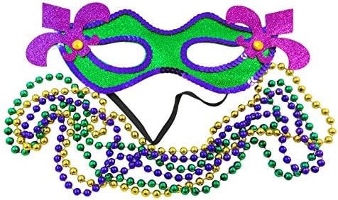 Mardi Gras Masquerade Party Accessory Set with Mask and Beads