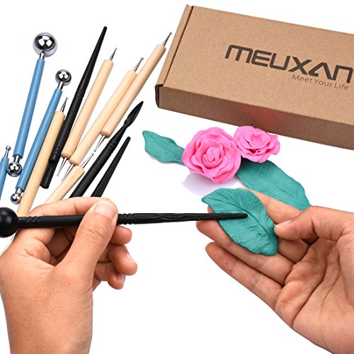 Meuxan AL051 13 Piece Ball Stylus Dotting Tools, Clay Pottery Modeling Set, Rock Painting Kit