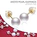 18K Gold or Sterling Silver Akoya Round White Seawater Cultured Pearl Stud Earrings