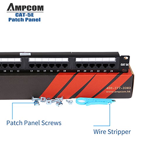 AMPCOM Premium Series CAT5/5e Patch Panel,15μ Gold Plated,1U 24-Port Rackmount or Wallmount Punch Down Patch Panel,Cable Management Panel,Label Board,RJ45,568A 568B - Thumbnail 6