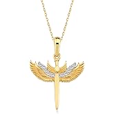 Gelin 14K Solid Gold St Michael Archangel Necklace | 14k Gold Angel Wings Pendant Necklace for Women, 18"