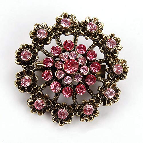 Seraphis Vintage Gold Pink Flower Brooch for Women Dress Accessories Bouquet Wedding Rhinestone Brooches