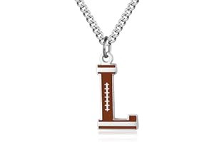 AIAINAGI Football Initial A-Z Letter Necklace for Boys Football Charm Pendant Stainless Steel Silver Chain 22inch Personalized Football Gift for Men Women Girls
