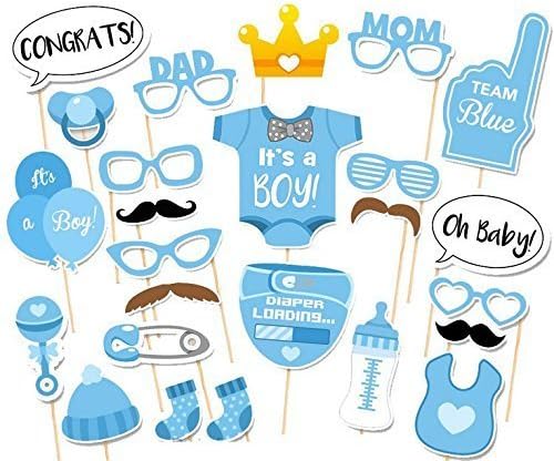 Simplewoo Boy Baby Shower Photo Booth Props It’s a Boy Gender Reveal Party Favors Party Masks on Sticks, Set of 25pcs (Blue)