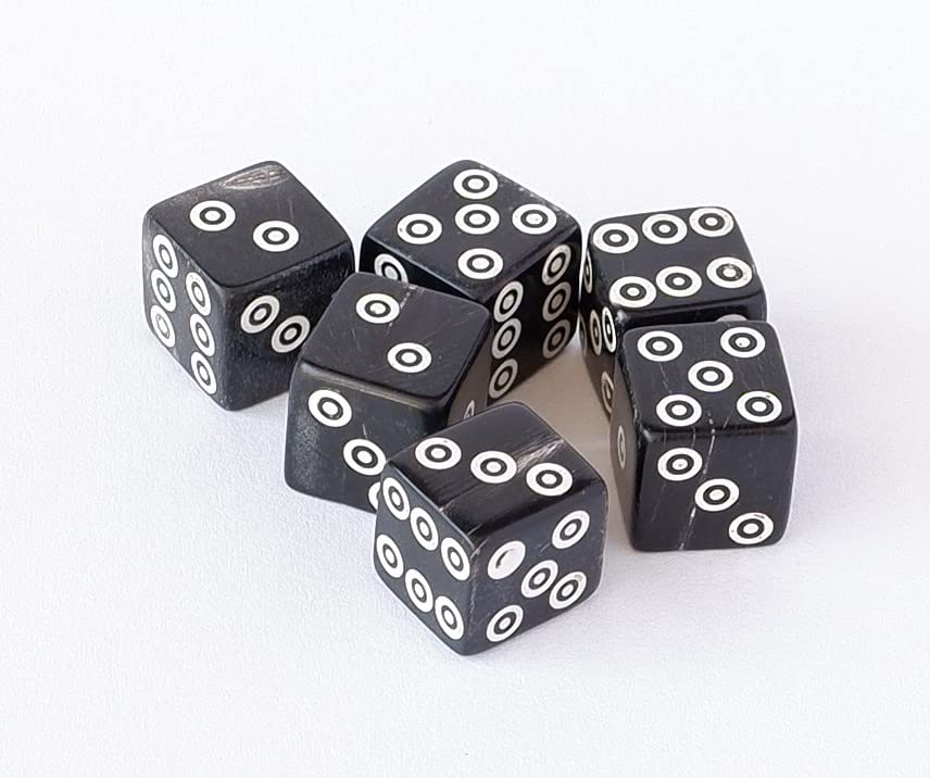 Cords Essentials D6 Viking/Medieval Betting Bone Dice Set of 6 - (9/16 Inch or 14-15 mm) Thick (Horn)