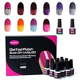 CLAVUZ Gel Nail Polish Set Soak Off Color Changing UV Gel Nail Manicure with Top and Base Coat Nail Art New Starter Kit 12pcs