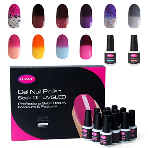 CLAVUZ Gel Nail Polish Set Soak Off Color Changing UV Gel Nail Manicure with Top and Base Coat Nail Art New Starter Kit 12pcs CLAVUZ Gel Nail Polish Set Soak Off Color Changing UV Gel Nail Manicure with Top and Base Coat Nail Art New Starter Kit 12pcs