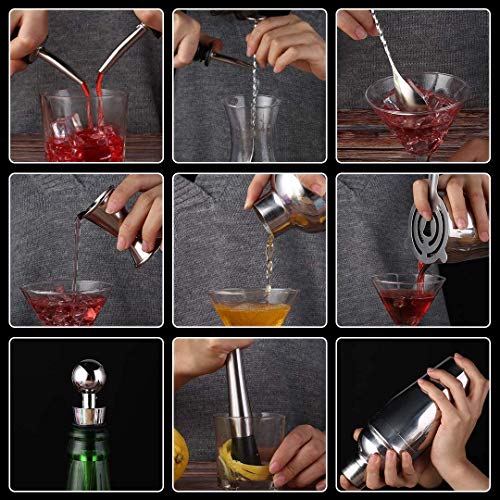 Lanseyqo Cocktail-Shaker-/Mixer-Set mit drehbarem Bambus-Ständer, Edelstahl-Barkeeper-Set für Zuhause, Küche, Bar, 13… – Bild 5