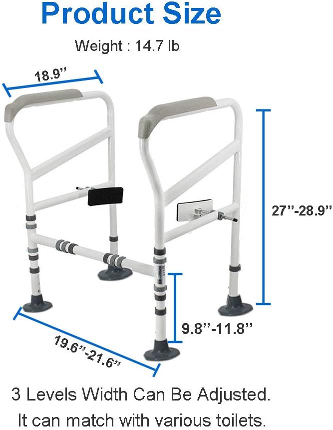 HePesTer Foldable&Free-Assembly Toilet Safety Frame for Elderly with Adjustable Height, 330 Ib Heavy Bathroom Toilet Safety Rail for Disable with Upgrade Large Non-Slip Mat, Fit All Toilets: Health & Personal Care