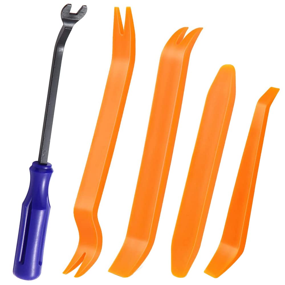Gebildet 4pcs Auto Trim Removal Tool, Car Interior Door Audio Radio Panel Dashboard Strong Removal Kit, with 1pc Fastener Remover (Orange and Blue)