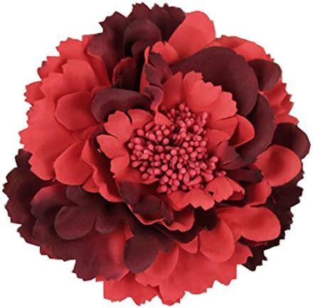 Kewl Fashion Women's Bohemia Peony Flowers Hairpin Hair Clip Flower Brooch (Burgundy #)