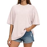 rosemia Oversized Tshirts for Women Acid Wash Short Sleeve Cotton Shirts Vintage Baggy Tops