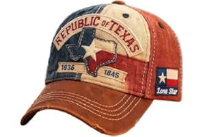 Republic of Texas Hats, Lone Star Legacy Texas Republic Cap Embroidered Adjustable Vintage Baseball Hat for Men Women