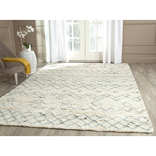 SAFAVIEH Casablanca Shag Collection 9' x 12' Ivory/Blue CSB806A Handmade Moroccan Boho Premium New Zealand Wool 1-inch Thick Area Rug