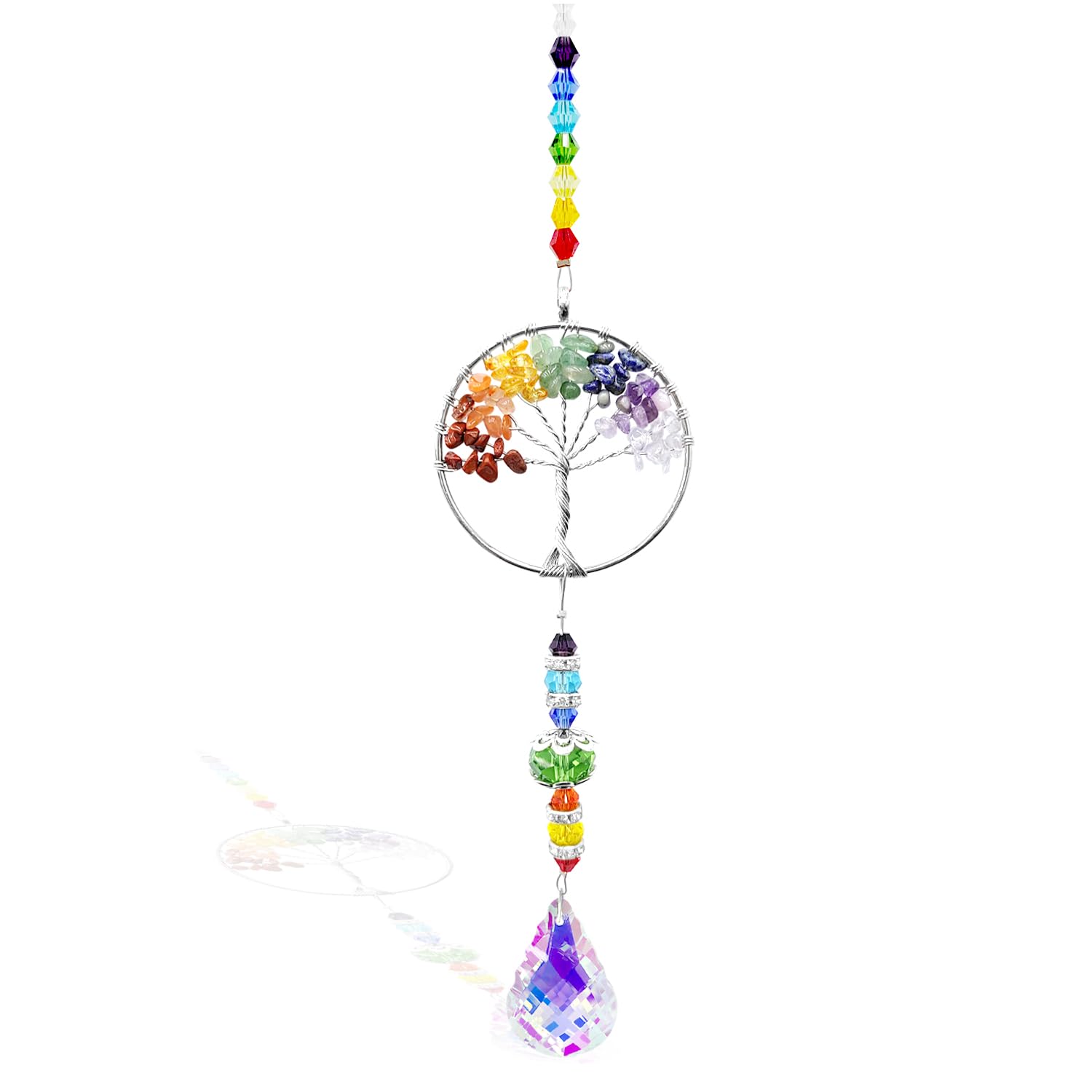 Crystal, Tree of Life Crystal Gifts Natural Gemstone Pendant Rainbow Gifts Crystals and Gemstones Gifts for Women (Circle）