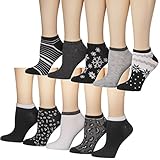 Tipi Toe Women's Elegant Monochrome Patterned No Show Socks, 10 or 20 Pairs