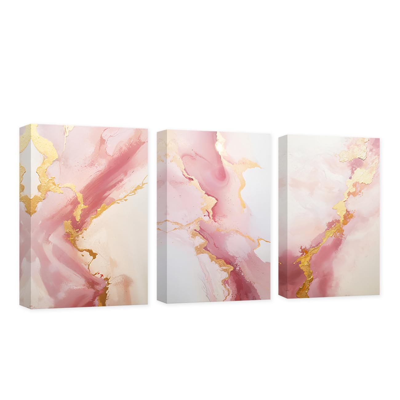 CCWACPP 3 Panels Pink and Gold Abstract Canvas Wall Art Marble Texture Picture Print Living Room Decor Frame (11x14inchx3P (28x35cmx3P))
