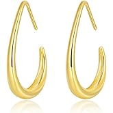 Lantine Gold Teardrop Hoop Earrings 925 Sterling Silver Oval Pull Through Statement Earrings for Women Lightweight