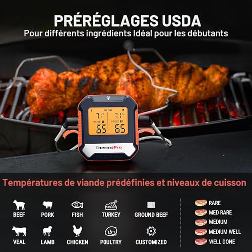ThermoPro TempPro TP904 Wireless Bluetooth Digital Meat Thermometer 135m Cooking Thermometer with Smart App Food Grade Dual Temperature Probe for Kitchen