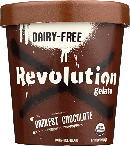 Revolution Gelato 6 Pack Pints: Sampler - 1 chocolate, 1 vanilla, 1 mango, 1 orange, 1 coffee, 1 cardamom; DAIRY-FREE · CERTIFIED ORGANIC · MADE FROM PLANTS · GLUTEN FREE · KOSHER · VEGAN · NO GMOS