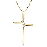 SISGEM 14k Real Gold Tiny Cross Necklace for Womens, Simple Yellow Gold Crucifix Cross Pendant with Moissanite Religious Confirmation Jewelry Gift for Her Mom, Wife, 16"-18"