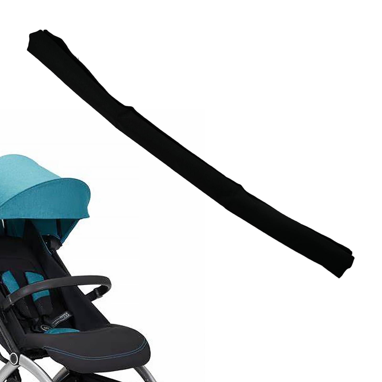 Photo 1 of Baby Stroller Bumper Bar Cover Replacement, Baby Stroller Armrest, Crossbar, Handlebar Handle Sleeve Cover Accessories, Cotton (Black)