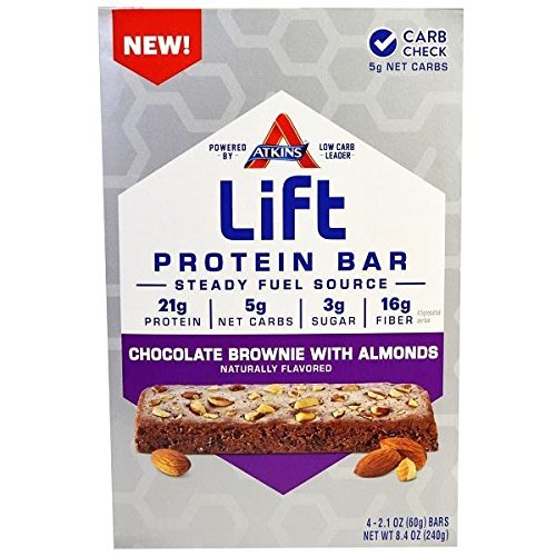 Atkins Lift Protein Bar, Chocolate Brownie with Almonds, 1 Pack of 4 Bars