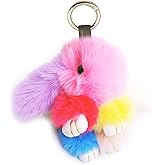 jtkdxqs Soft Cute Bunny Keychain Artificial Rainbow Rabbit Fur Plush Fluffy Pom pom Key Ring for Women
