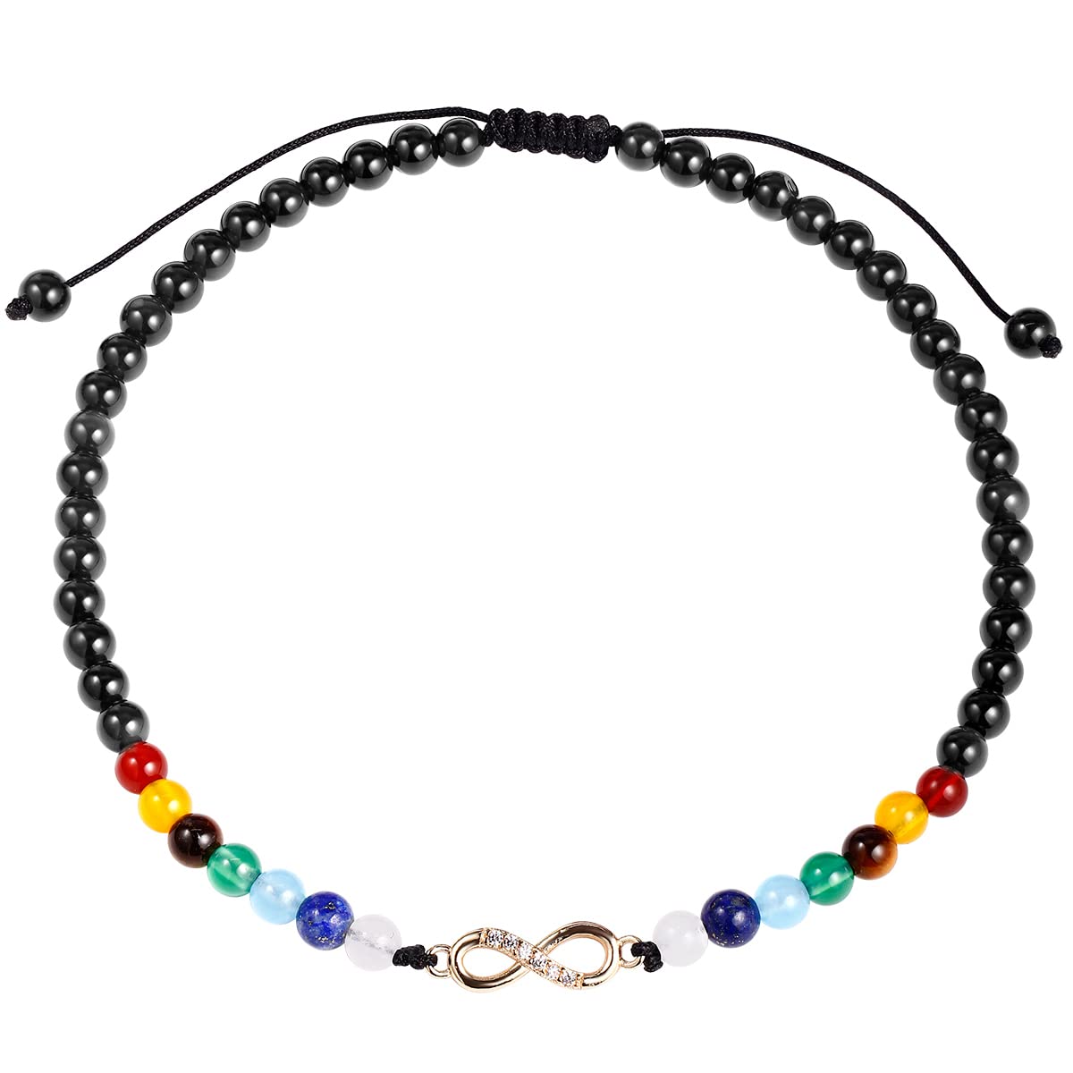 Jewboo 7 Chakra Infinity Beach Anklet Bracelet for Women Foot Worry Stone Relife Anxiety Jewelry Healing Crystals and Gemstones (Black Obsidian)