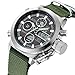 Mens Sport Analog Digital Watches Olive Canvas Nylon Strap Military Chronograph Backlight Waterproof Wrist Watch