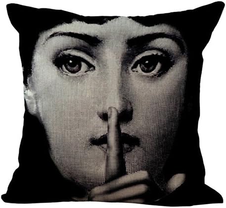 Rita Home Decor Fornasetti Creation Lina's Bouncing Exaggerated Face Throw Pillow Covers 18x18 Inch Cushion Cover Pillowcase with Zipper Cotton Linen Burlap Square Pillow Cover for Sofa Home Decor