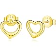 Lavishe 925 Sterling Silver Plain Hollow Heart Stud Earrings Hypoallergenic for Women